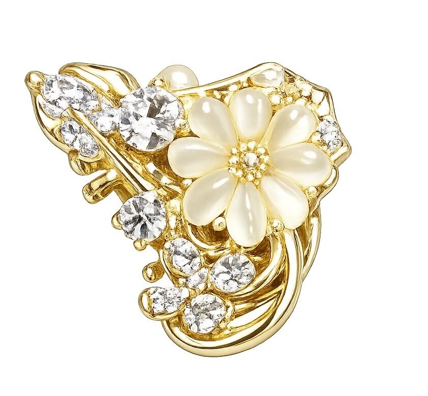 RichMade gold-plated floral crystal mini hair claw clip for women, Elegant pearl flower hair clip with crystal stones for party wear, Luxury floral hair accessory for women with secure claw grip, Gold flower hair claw clip for weddings and festive occasions, RichMade crystal flower mini hair clip for half-up hairstyles