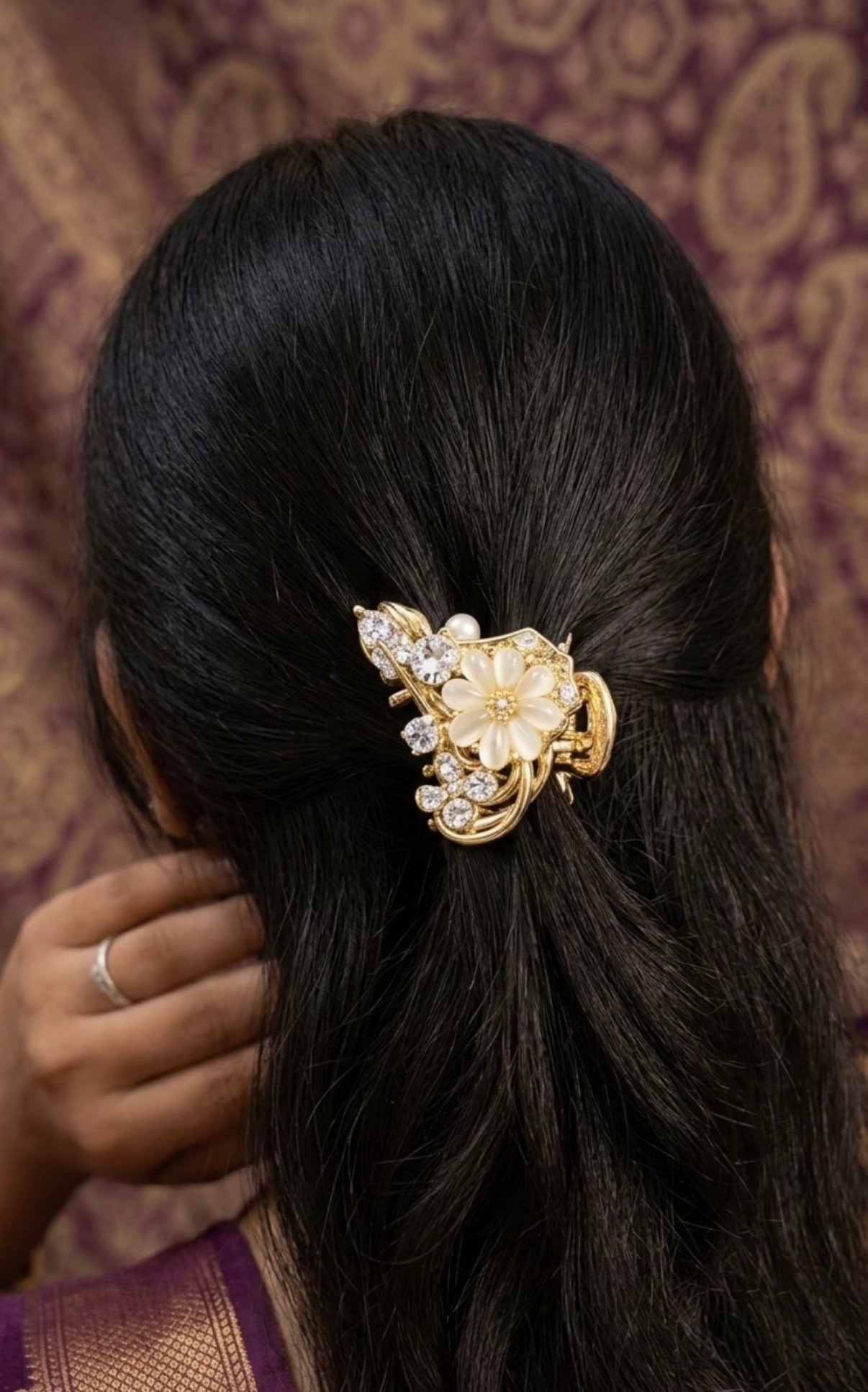Floral Crystal Hair Claw Clip - Image 3