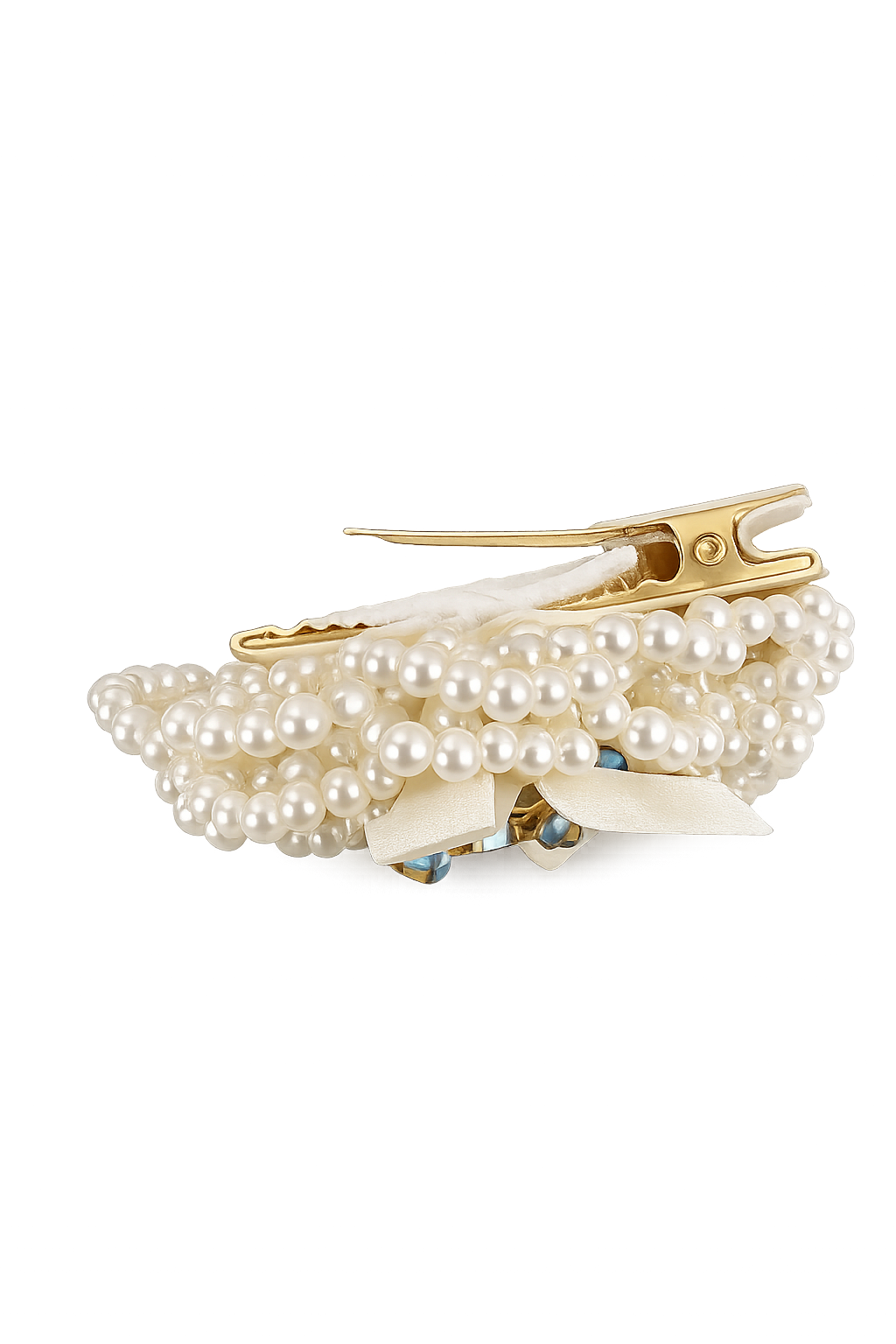 Elegant faux pearl hair clip with satin ribbon