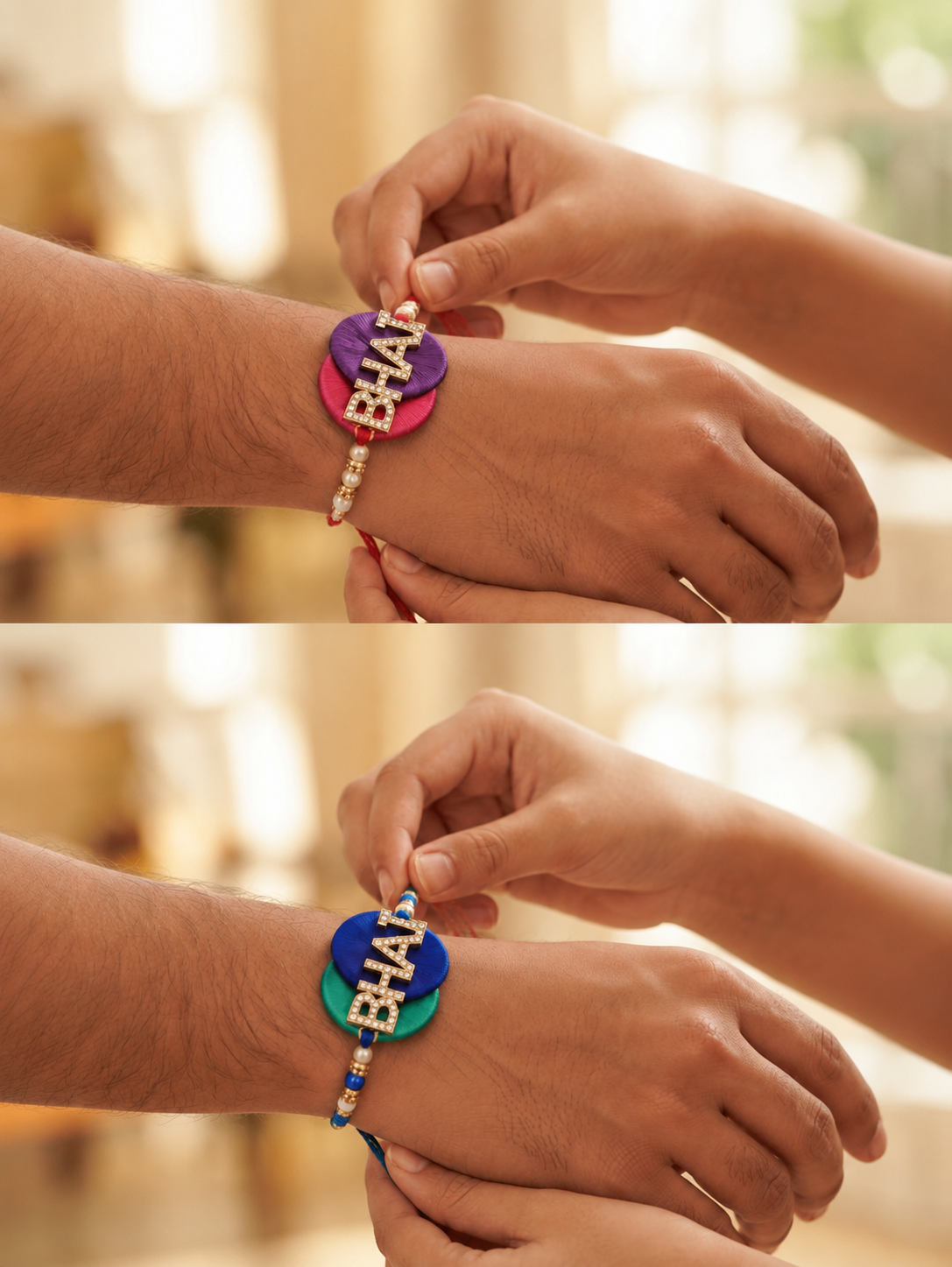 RichMade Premium BHAI Designer Rakhi Combo Pack of 3 with Crystal Letter Design and Silk Threads for Raksha Bandhan