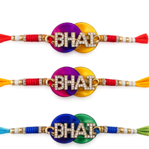 RichMade Premium BHAI Designer Rakhi Combo Pack of 3 with Crystal Letter Design and Silk Threads for Raksha Bandhan