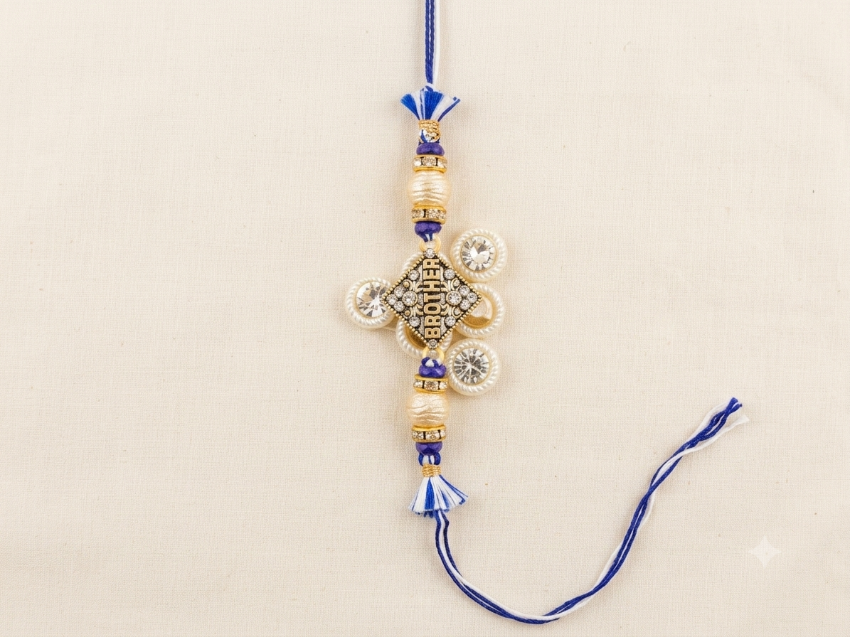 Premium BROTHER Designer Rakhi | Pearl & Crystal Rakhi for Brother - Image 2