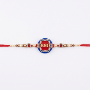 RichMade Premium BRO Designer Rakhi with crystal stone centerpiece, pearl beads, and red silk thread for Raksha Bandhan