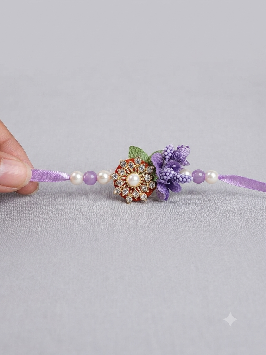 RichMade purple peacock Bhai Bhabhi Rakhi set with matching designer lumba for Raksha Bandhan.