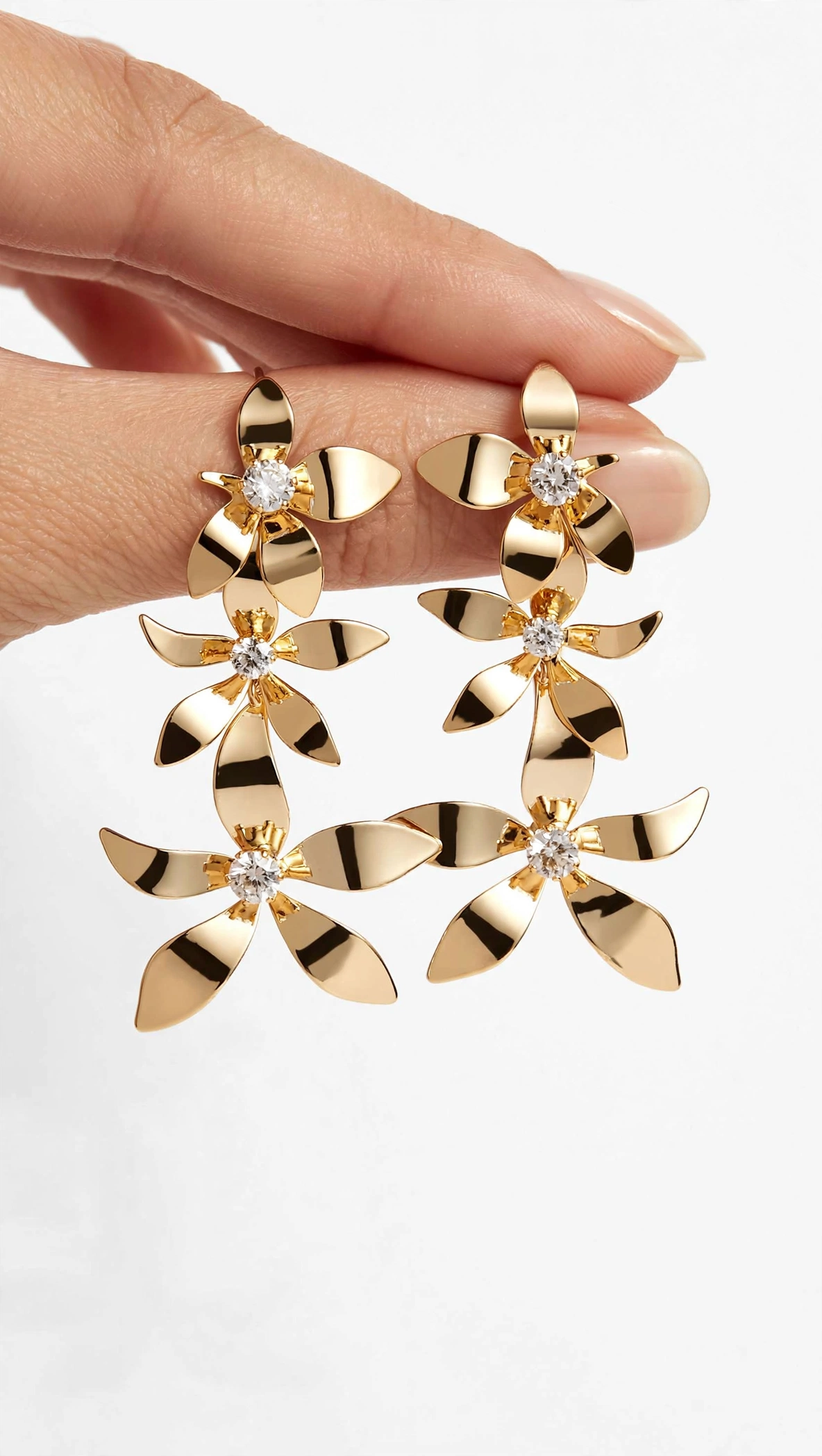 Triple Flower Rhinestone Drop Earrings