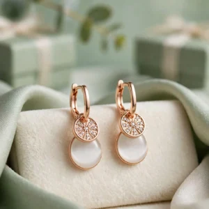 Rose gold crystal and pearl dangle earrings