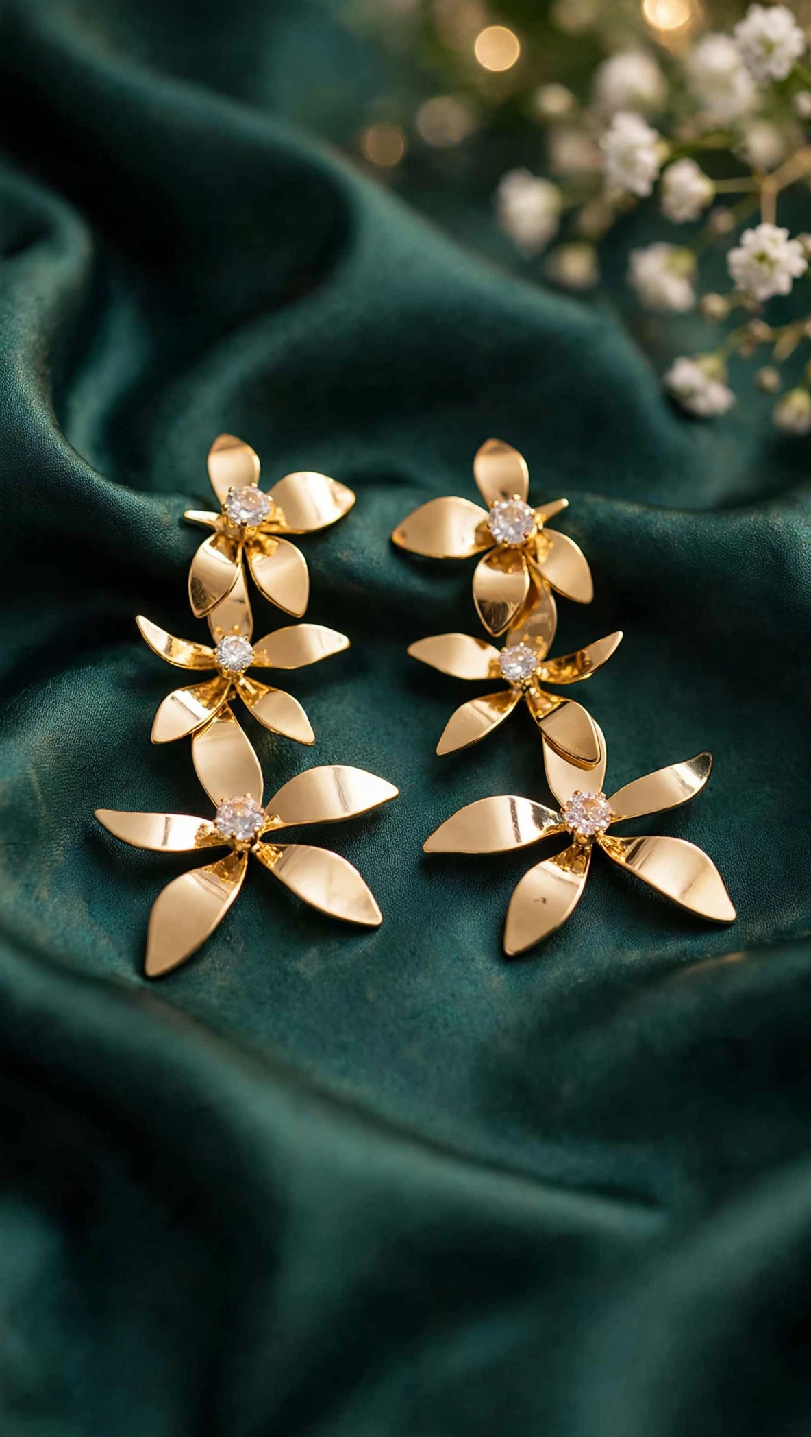 Triple Flower Rhinestone Drop Earrings by RichMade