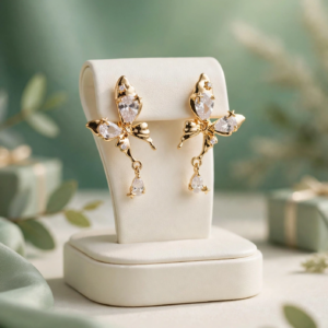Gold butterfly crystal drop earrings for women